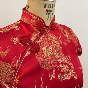 Vintage Red and Gold Dragon Cheongsam Dress